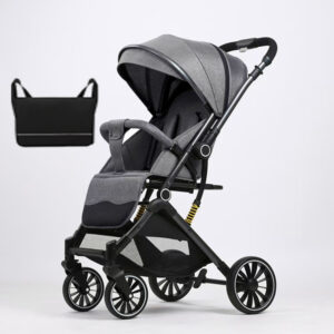 Two-way high-view baby stroller, newborn baby stroller, can sit or lie down, one-click folding Grey +Backpack